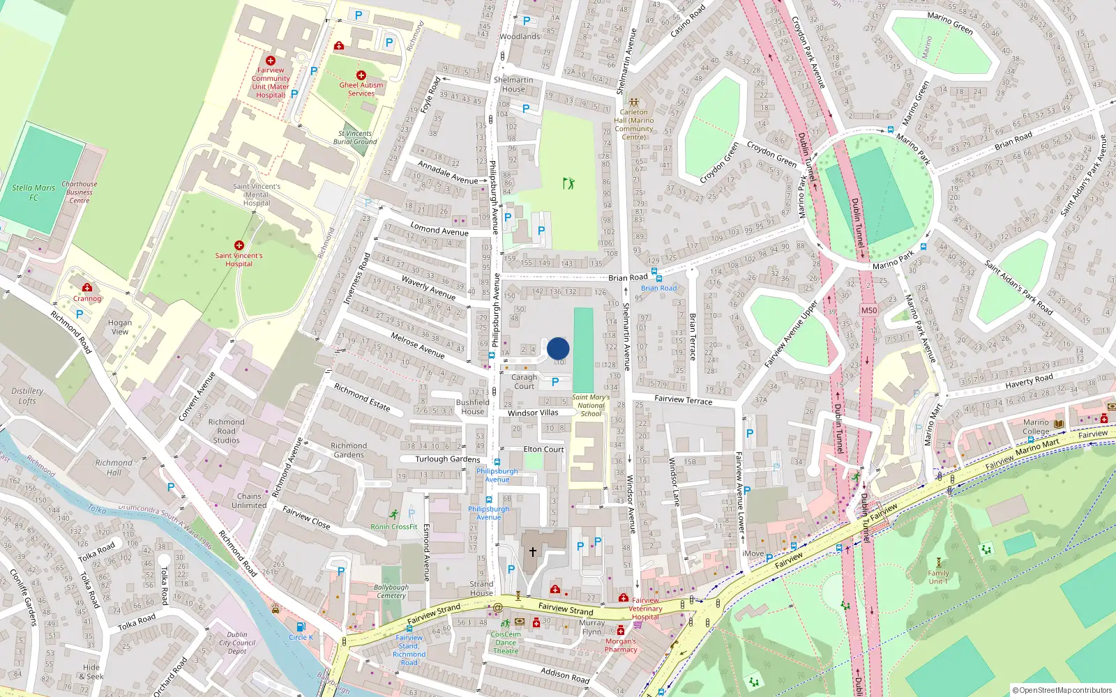Overhead map showing the location of 7 Melrose Court, Philipsburgh Avenue, Fairview Dublin 3