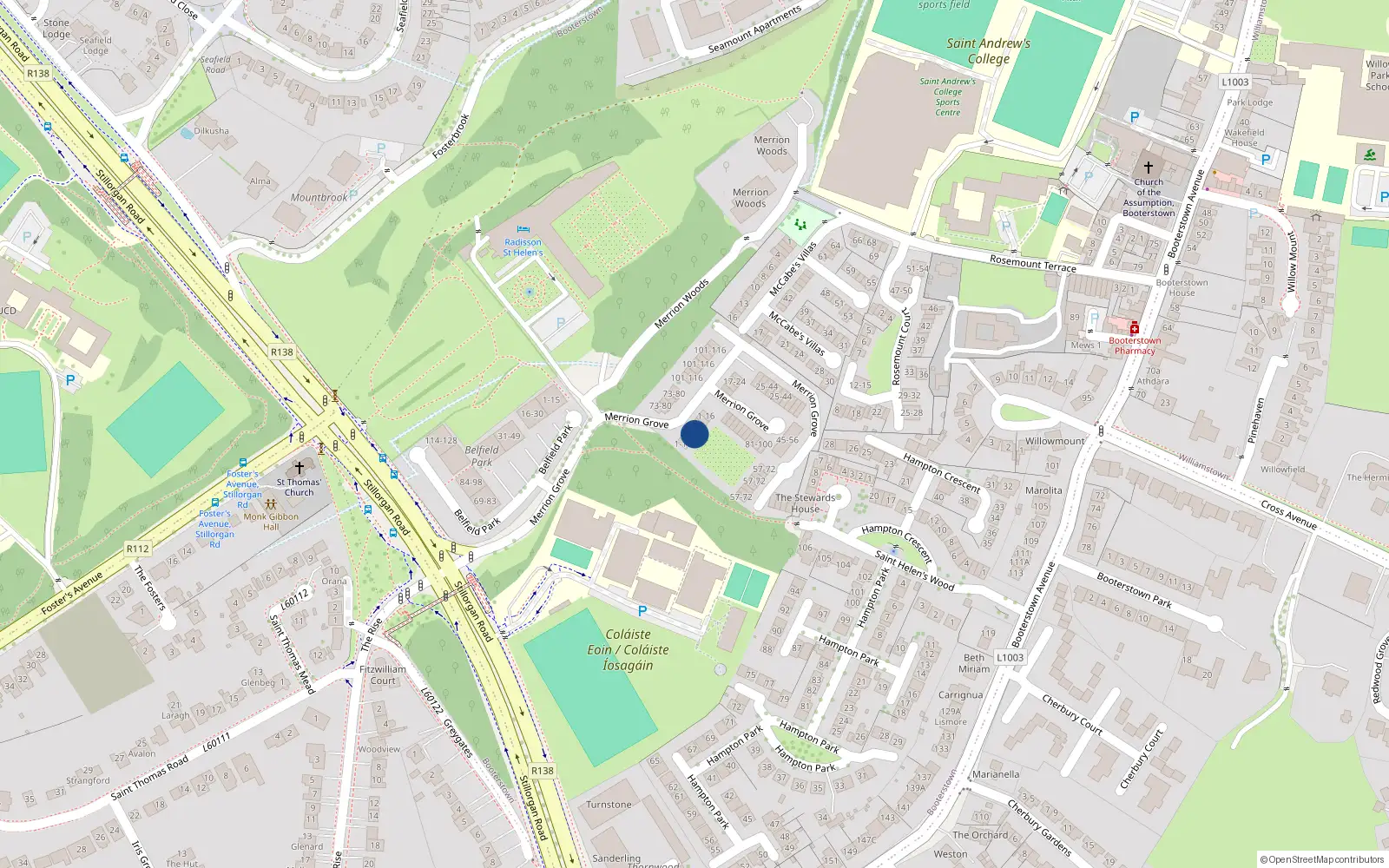 Overhead map showing the location of 7 Merrion Grove, Stillorgan Road, Mount Merrion