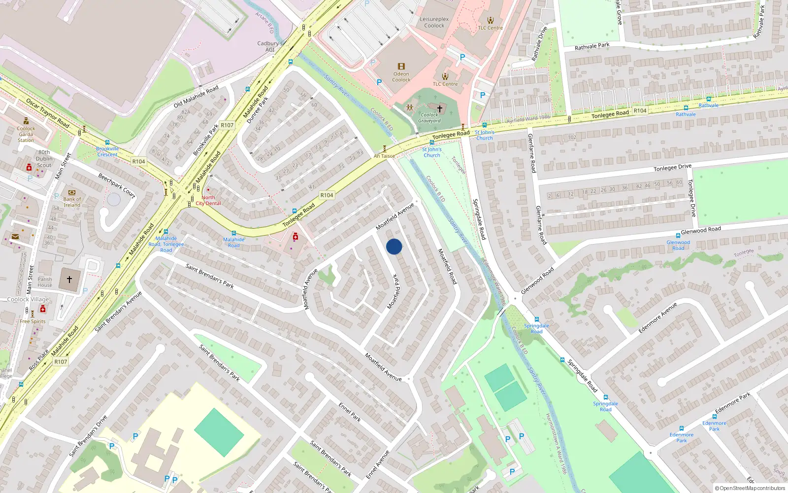 Overhead map showing the location of 7 Moatfield Park, Dublin 5