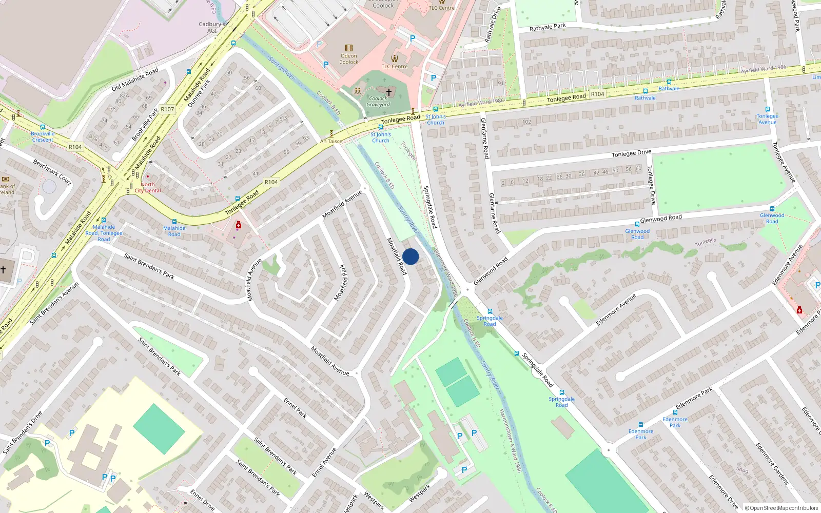 Overhead map showing the location of 7 Moatfield Road, St Brendans Est, Coolock Dublin 7
