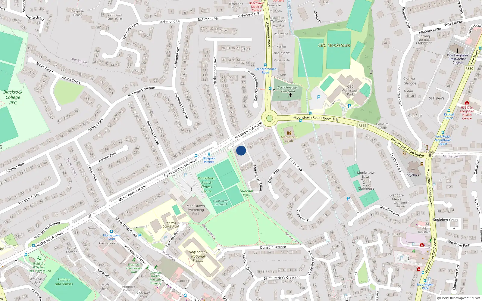 Overhead map showing the location of 7 Monkstown Avenue, Monkstown