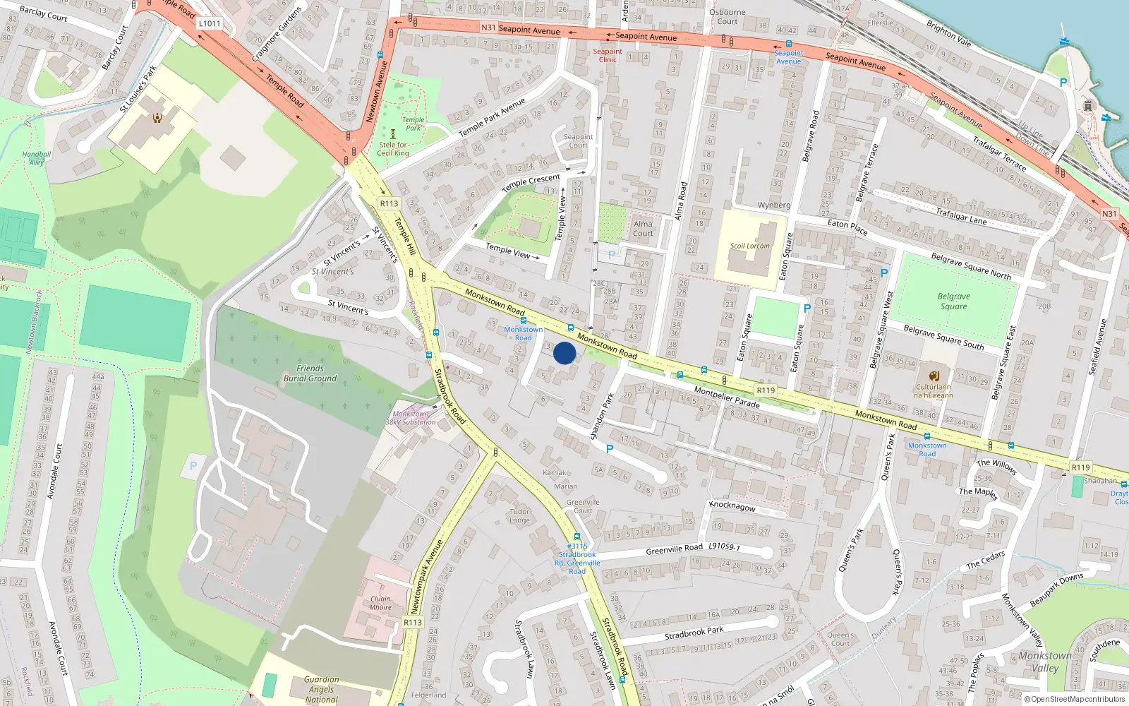 Overhead map showing the location of 7 Monkstown Road, Monkstown, Co Dublin