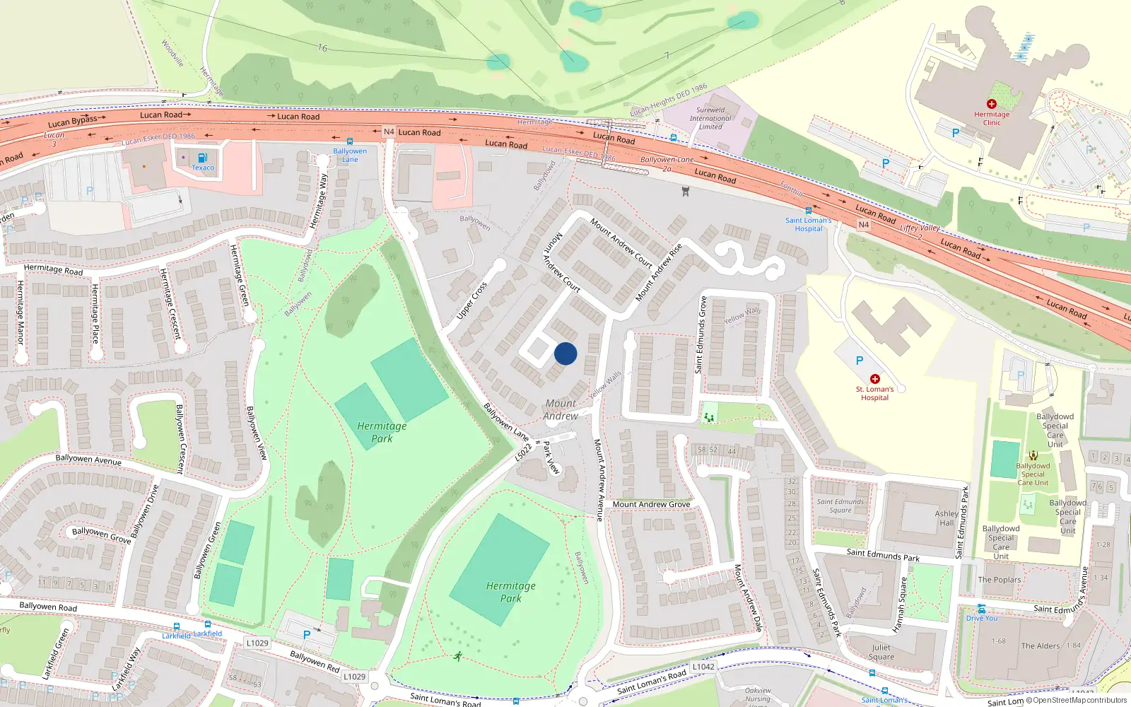 Overhead map showing the location of 7 Mount Andrew Crescent, Lucan