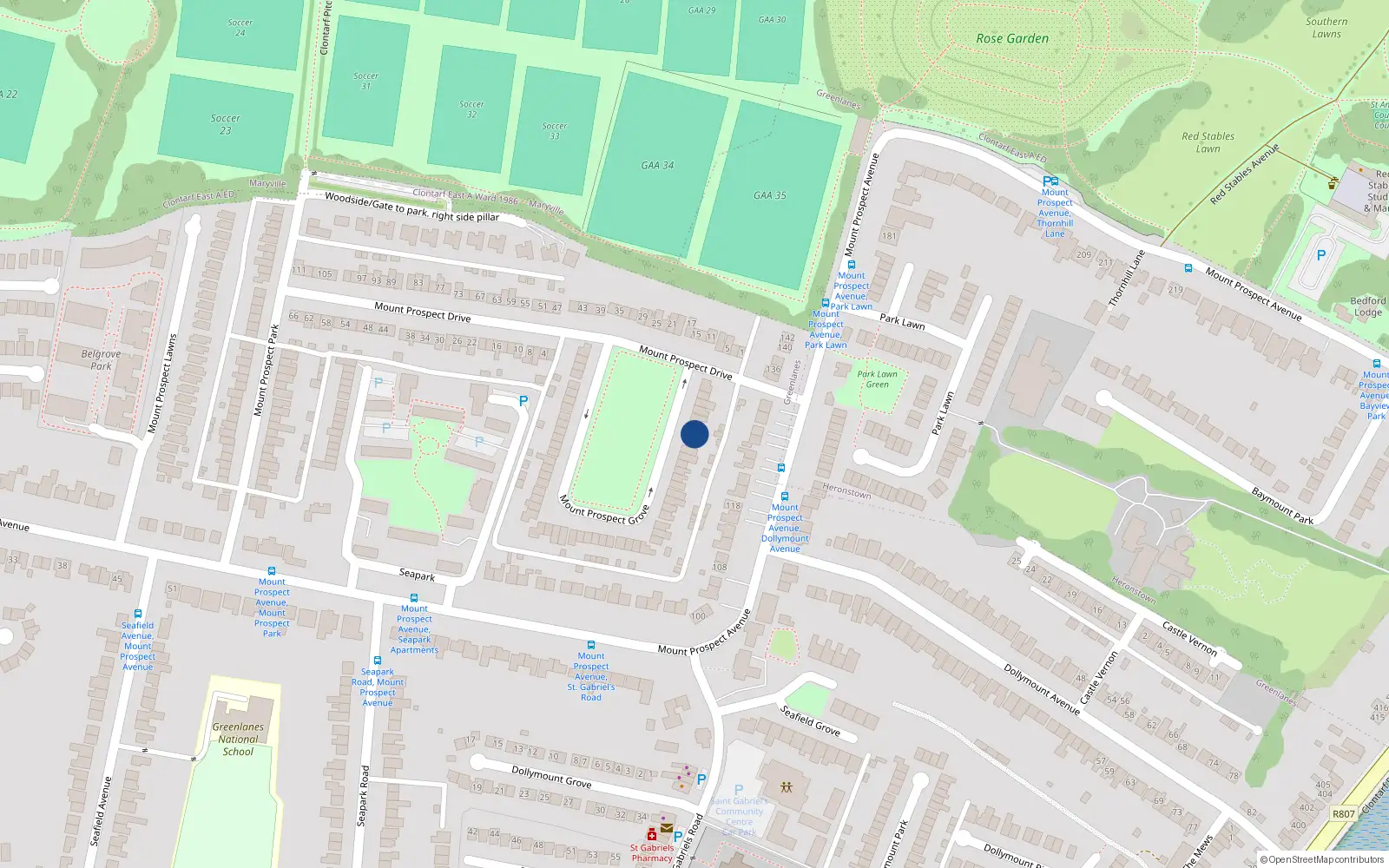Overhead map showing the location of 7 Mount Prospect Grove, Dublin 3