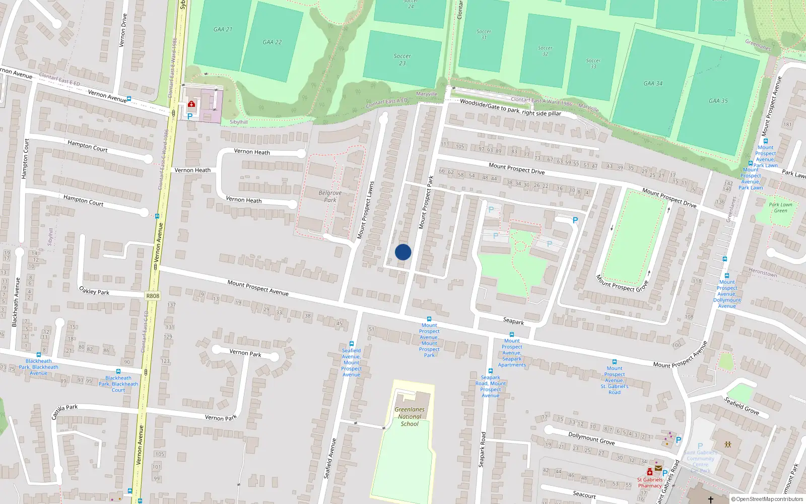 Overhead map showing the location of 7 Mount Prospect Park, Dublin 3