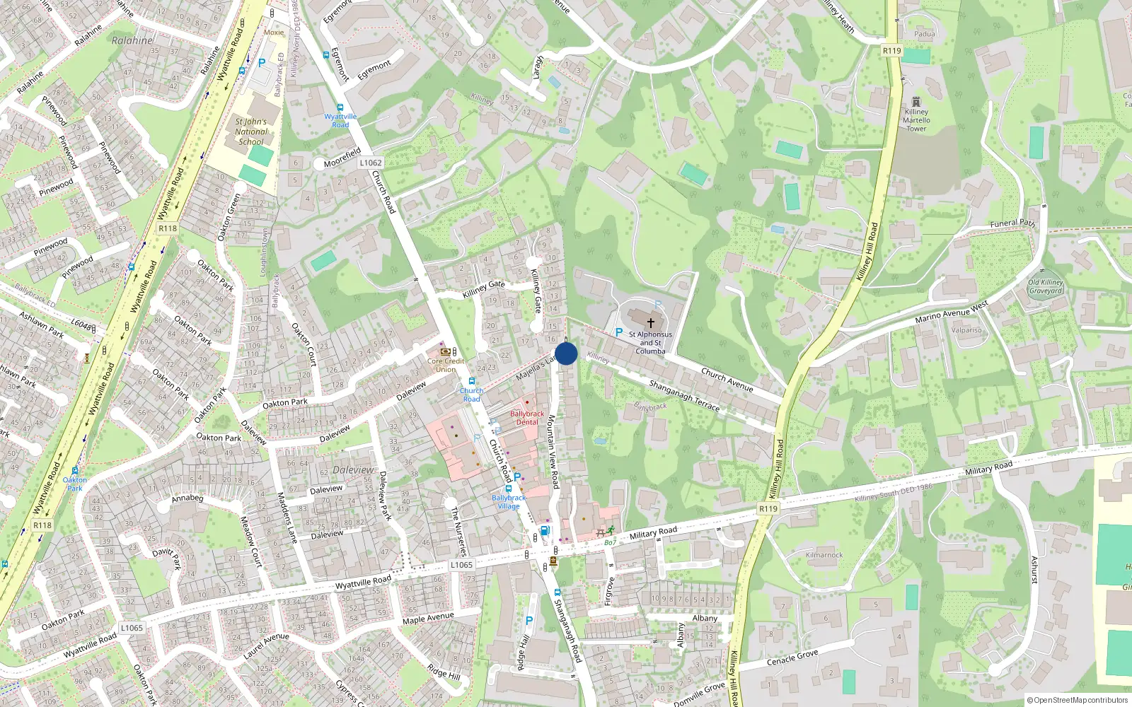 Overhead map showing the location of 7 Mountain View Road, Killiney