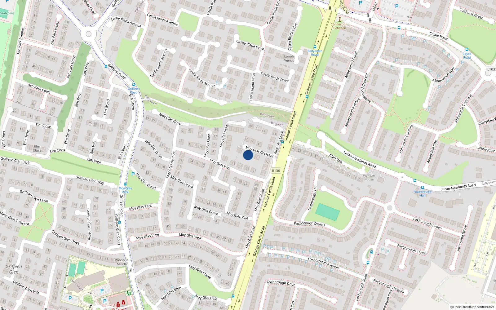 Overhead map showing the location of 7 Moy Glas Crescent, Lucan