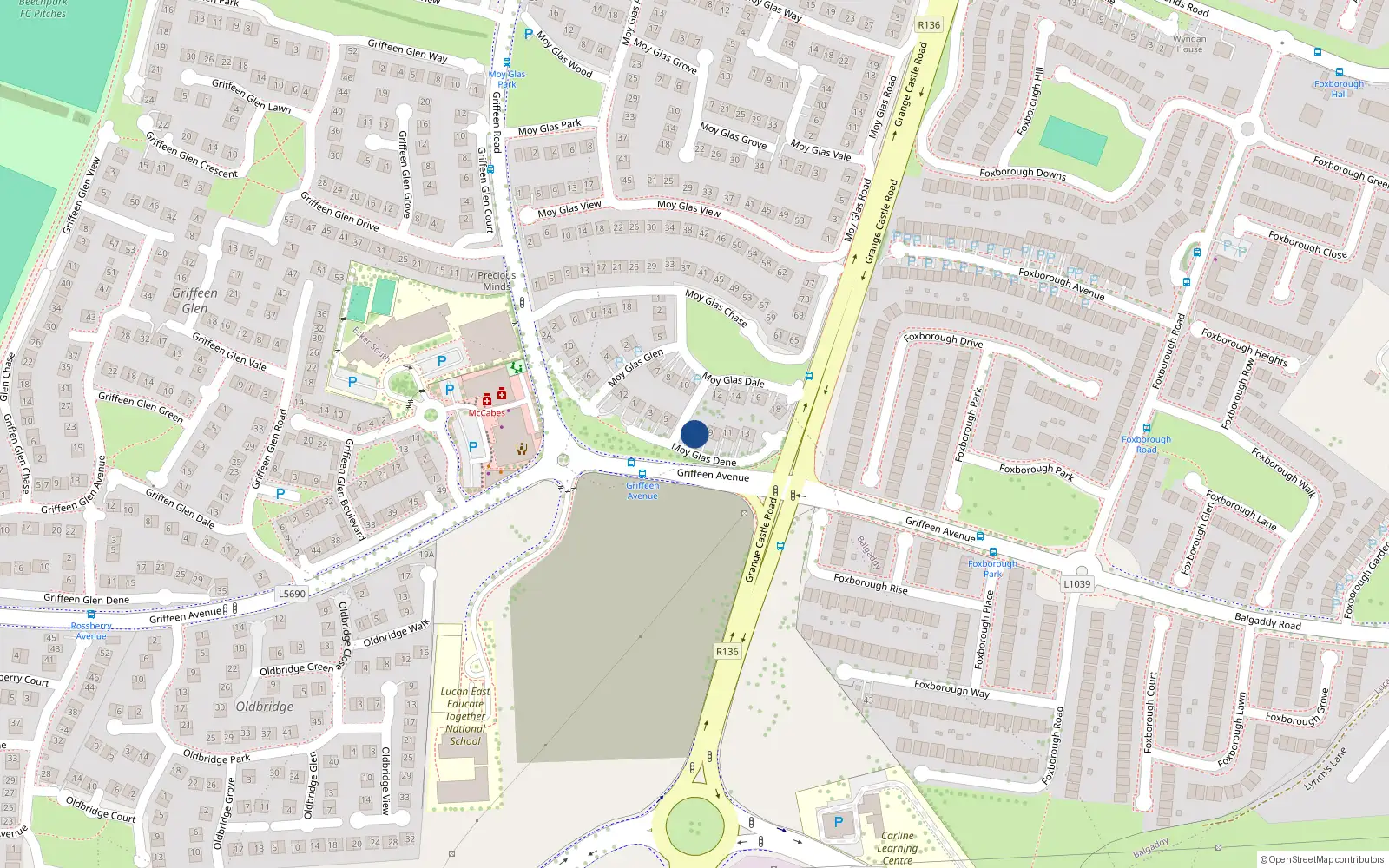 Overhead map showing the location of 7 Moy Glas Dene, Lucan