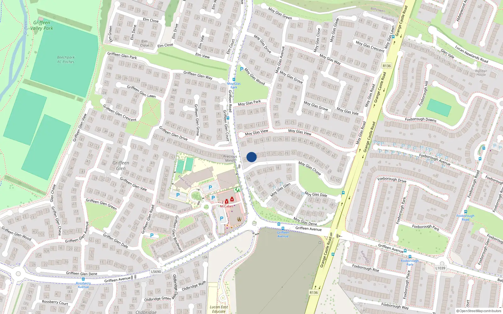 Overhead map showing the location of 7 Moy Glas Chase, Lucan