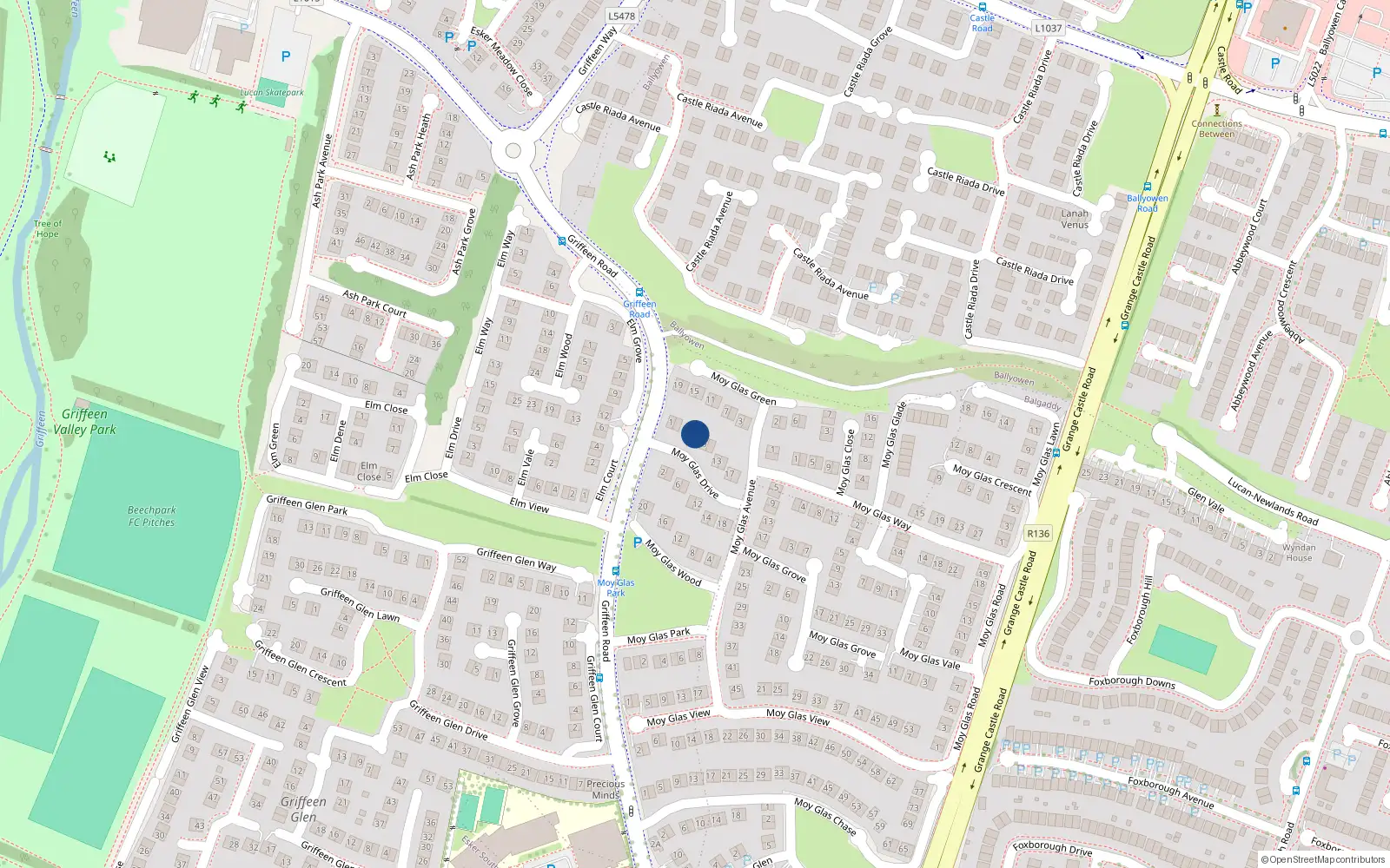 Overhead map showing the location of 7 Moy Glas Drive, Lucan