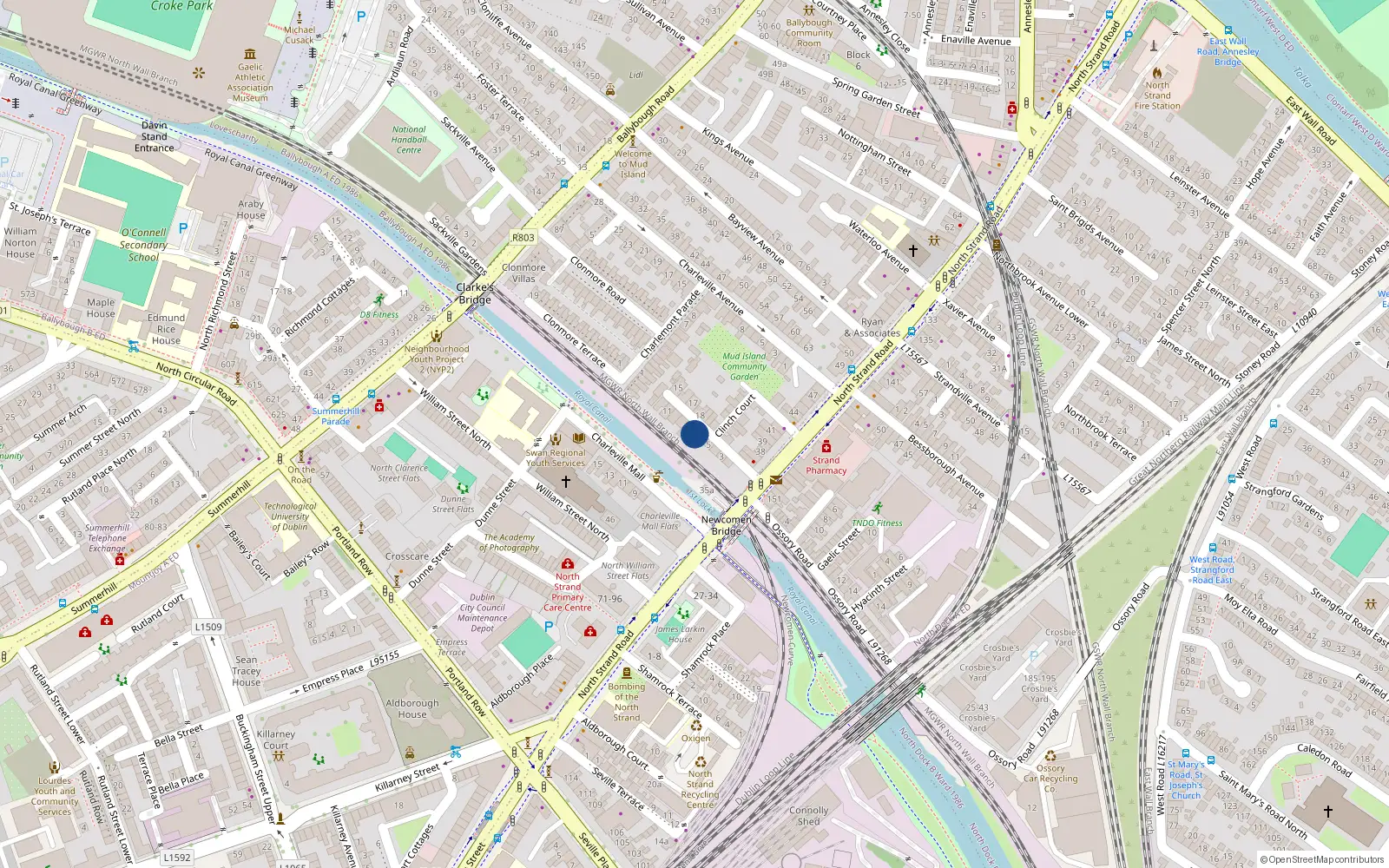 Overhead map showing the location of 7 Necomen Avenue, North Strand, Dublin 3