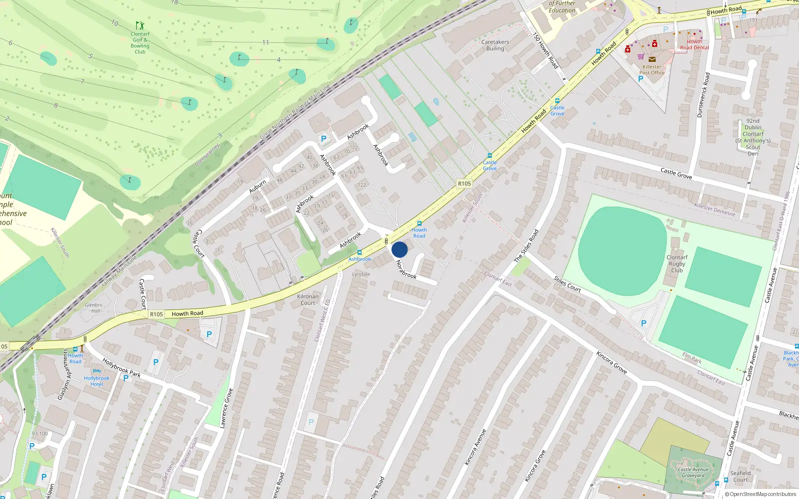 Overhead map showing the location of 7 Norabrook, 119 Howth Road, Dublin 3