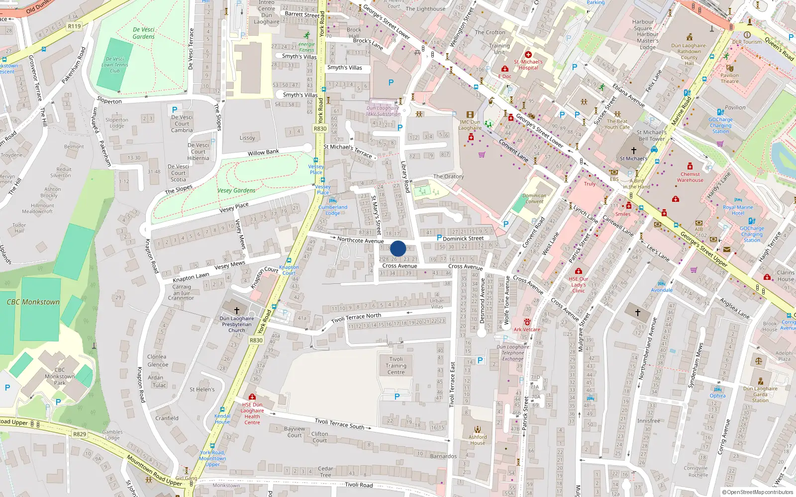 Overhead map showing the location of 7 Northcote Avenue, Dublin