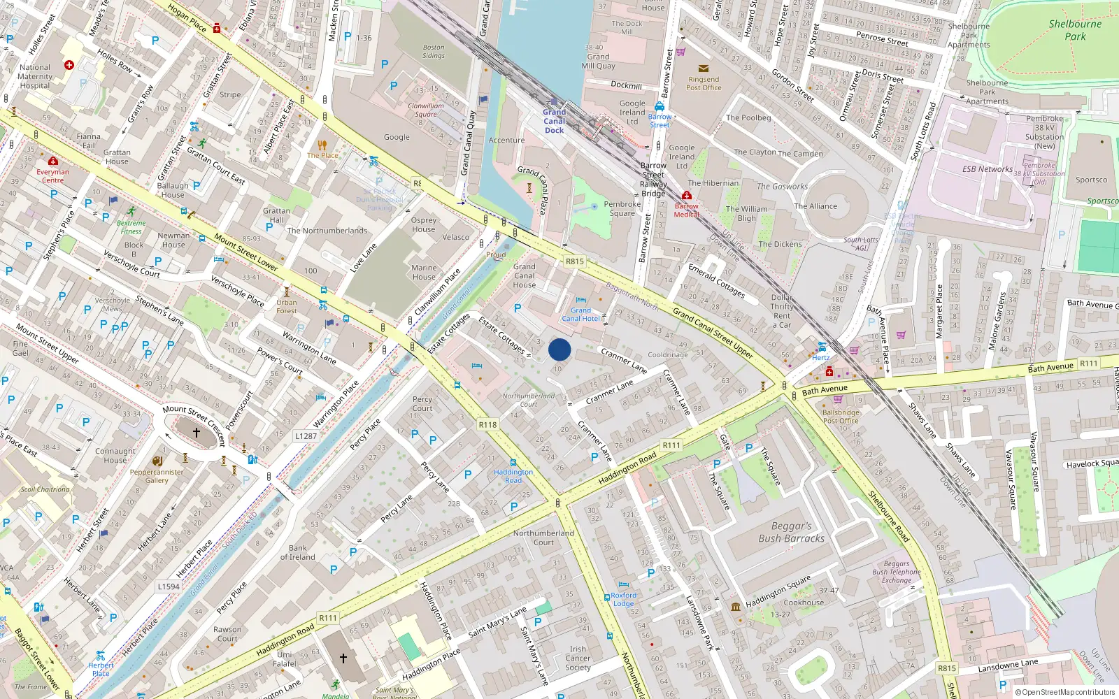 Overhead map showing the location of 7 Northumberland Place, Dublin 4
