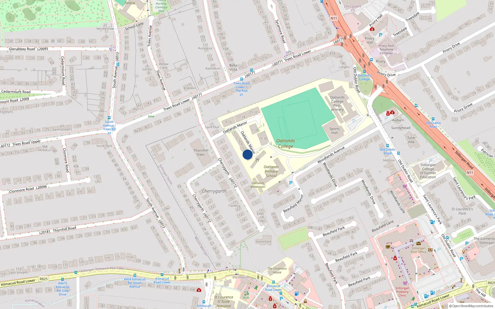 Overhead map showing the location of 7 Oatlands Manor, Blackrock