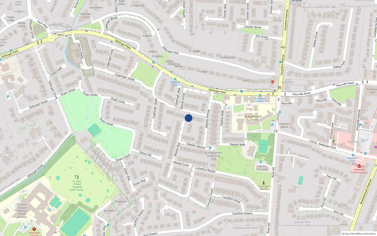 Overhead map showing the location of 7 Obelisk Grove, St Augustines Park, Blackrock