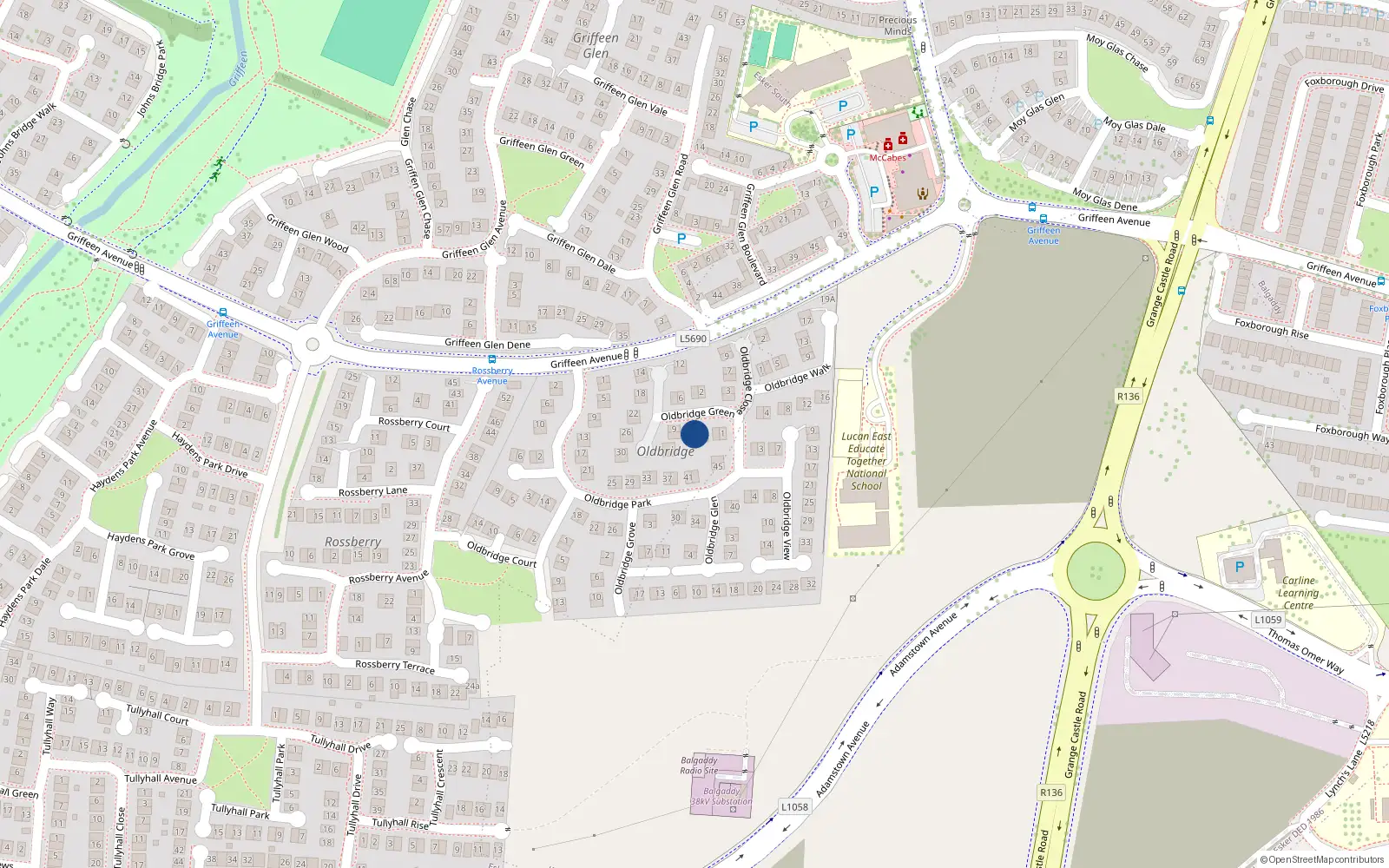 Overhead map showing the location of 7 Old Bridge Green, Lucan, Co Dublin