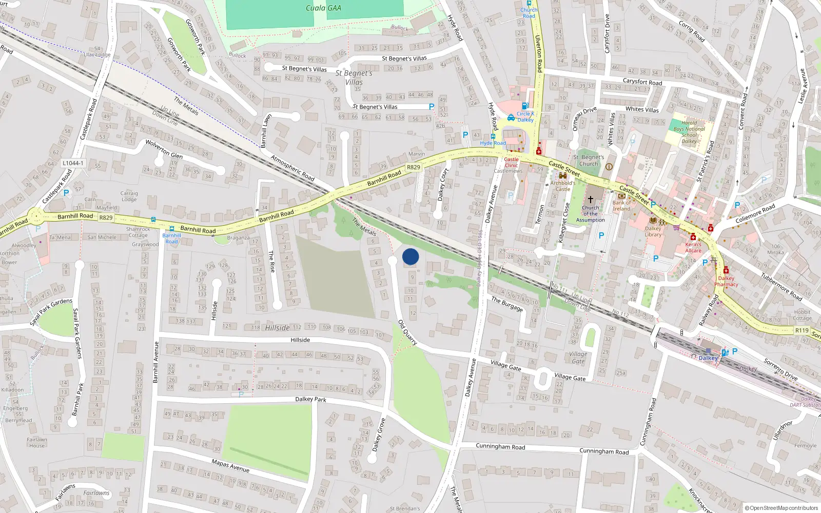 Overhead map showing the location of 7 Old Quarry, Dalkey, Co Dublin