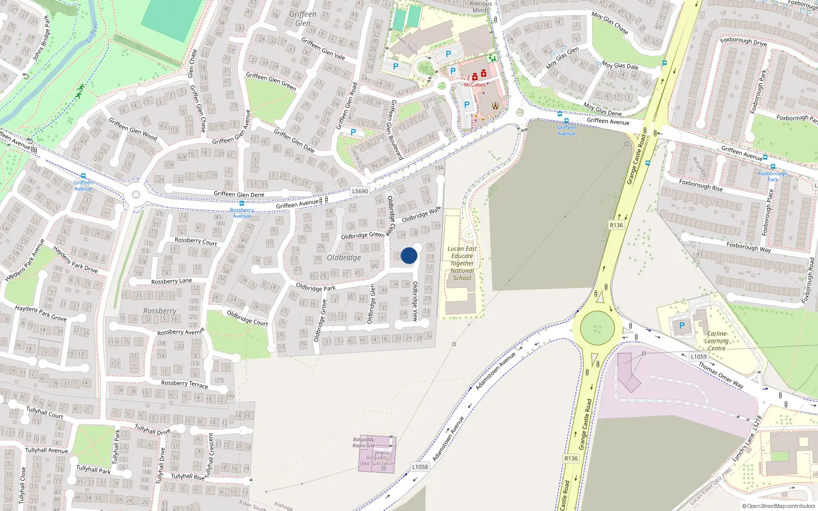 Overhead map showing the location of 7 Oldbridge View, Griffeen Avenue, Lucan