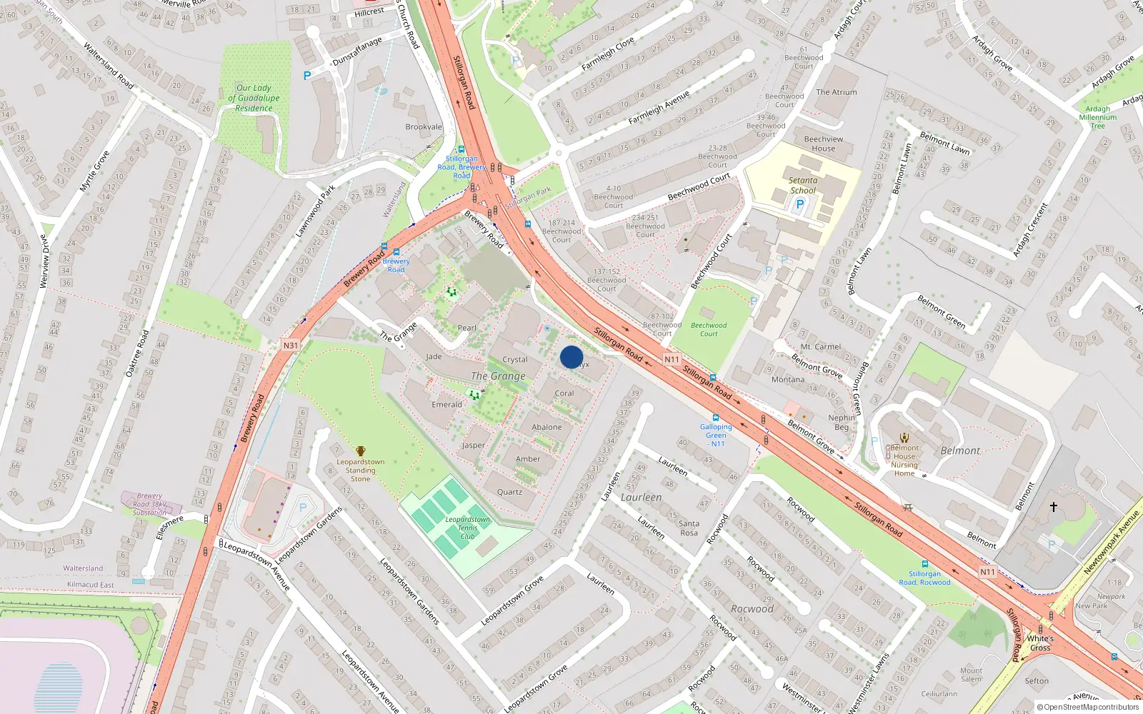 Overhead map showing the location of 7 Onyx, The Grange, Stillorgan
