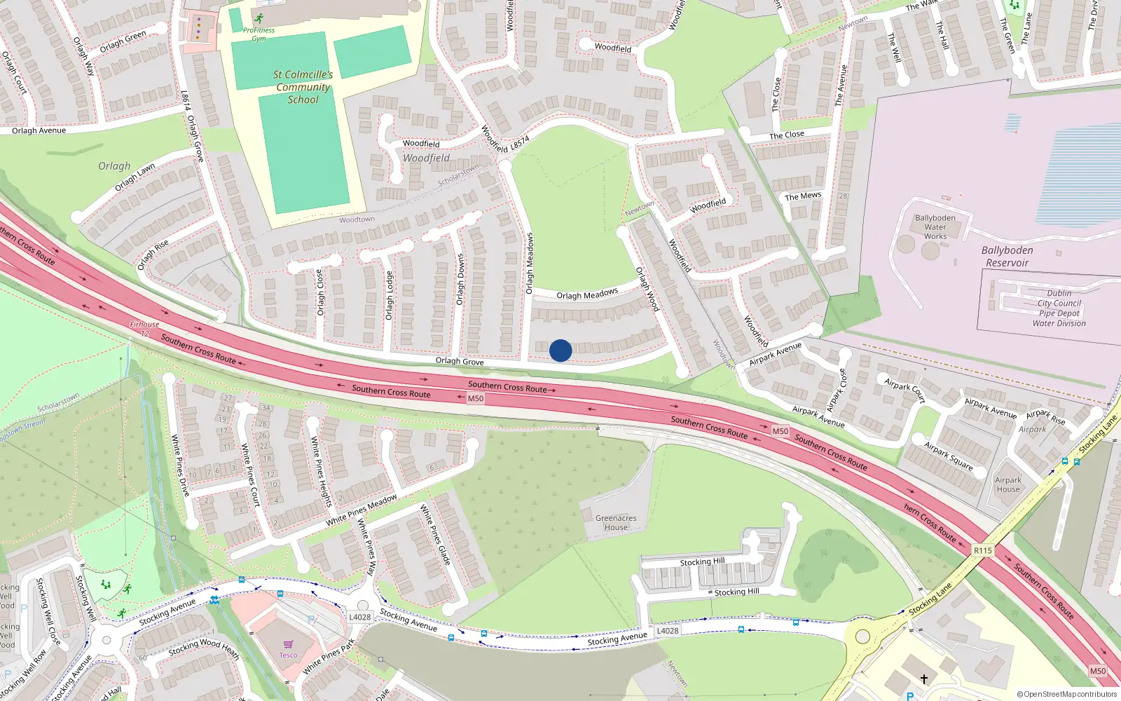 Overhead map showing the location of 7 Orlagh View, Dublin 16