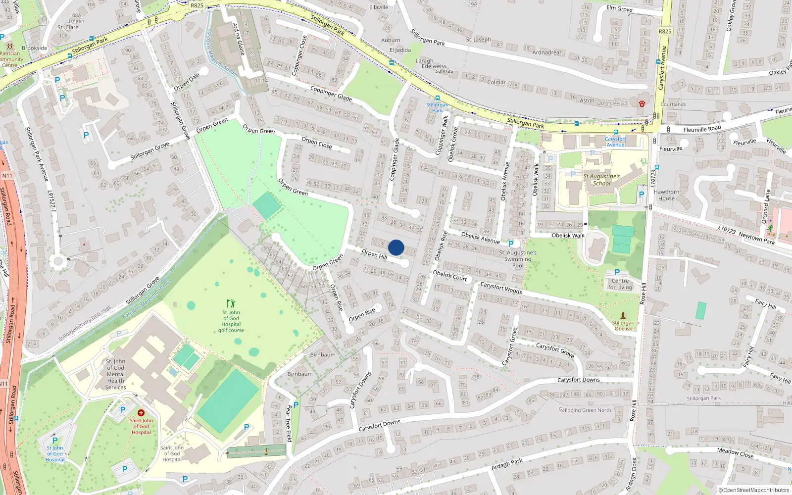 Overhead map showing the location of 7 Orpen Hill, Blackrock