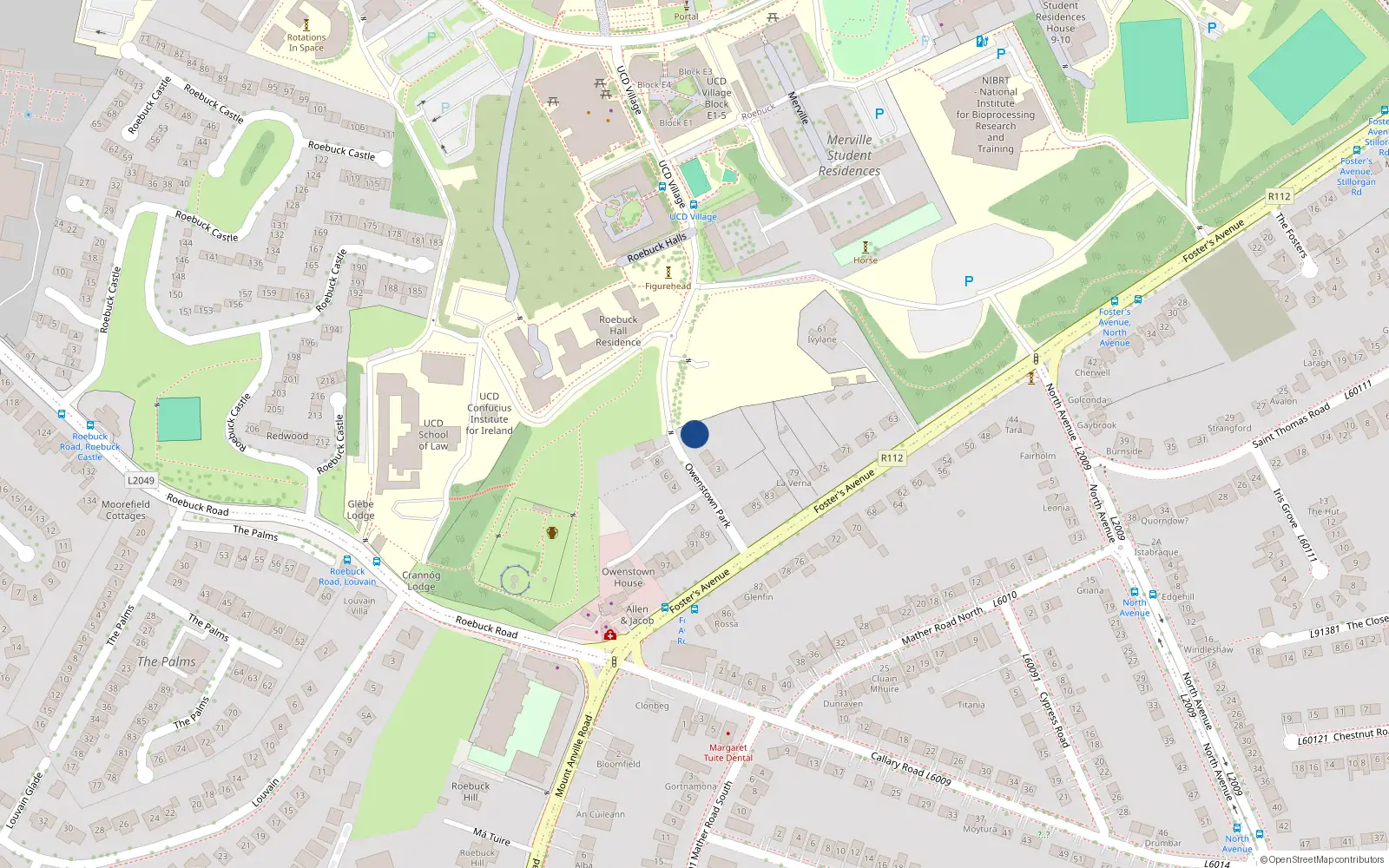 Overhead map showing the location of 7 Owenstown Park, Blackrock, Dublin