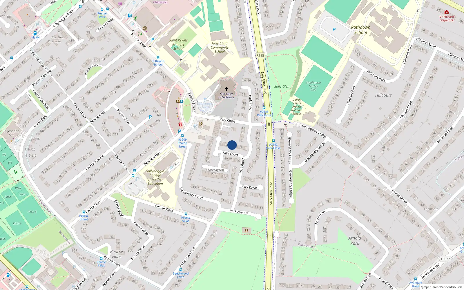 Overhead map showing the location of 7 Park Court, Dun Laoghaire