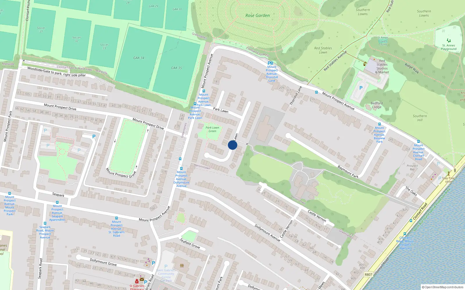 Overhead map showing the location of 7 Park Lawn, Clontarf Dublin 3
