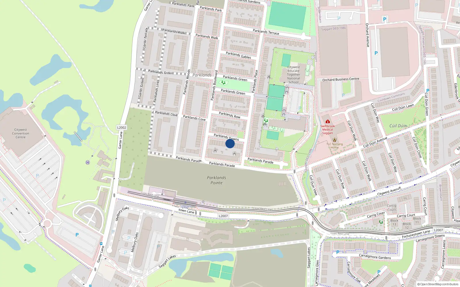 Overhead map showing the location of 7 Parklands Downs, Saggart