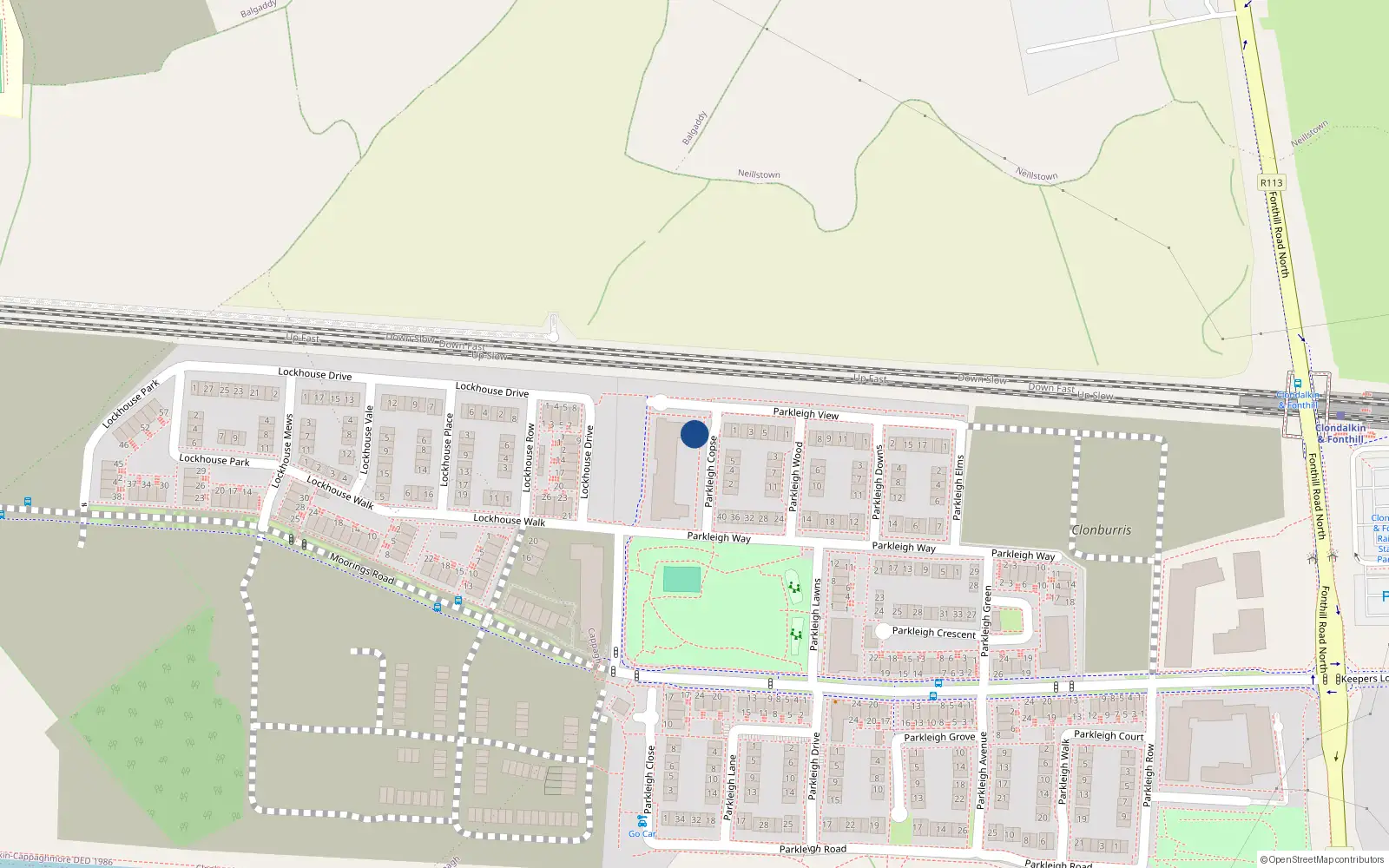 Overhead map showing the location of 7 Parkleigh Copse, Dublin 22