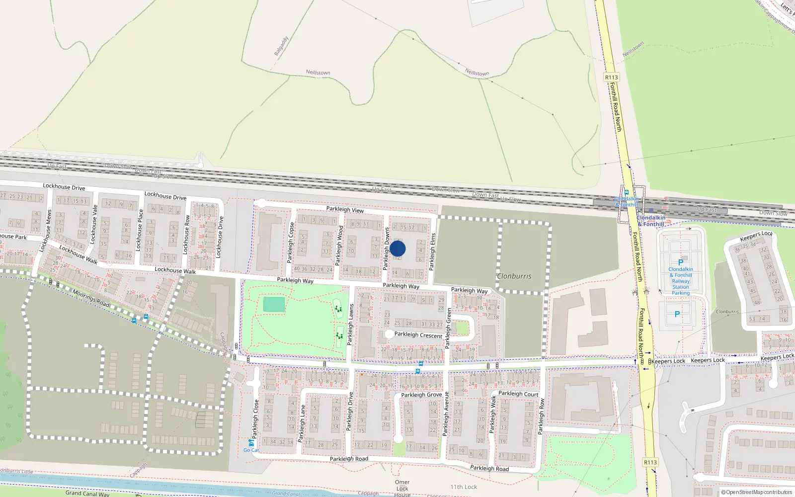 Overhead map showing the location of 7 Parkleigh Downs, Dublin 22