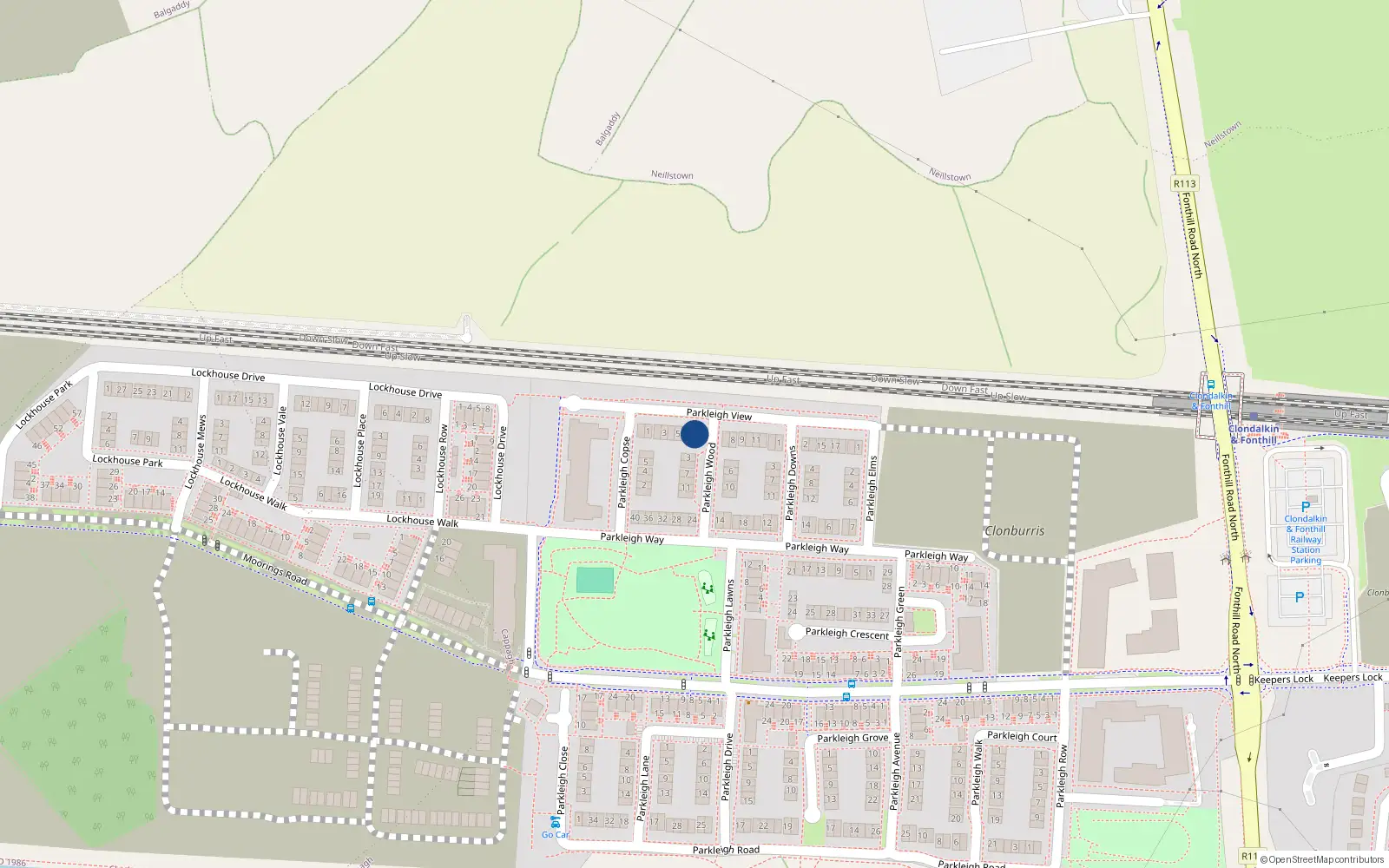 Overhead map showing the location of 7 Parkleigh View, Dublin 22