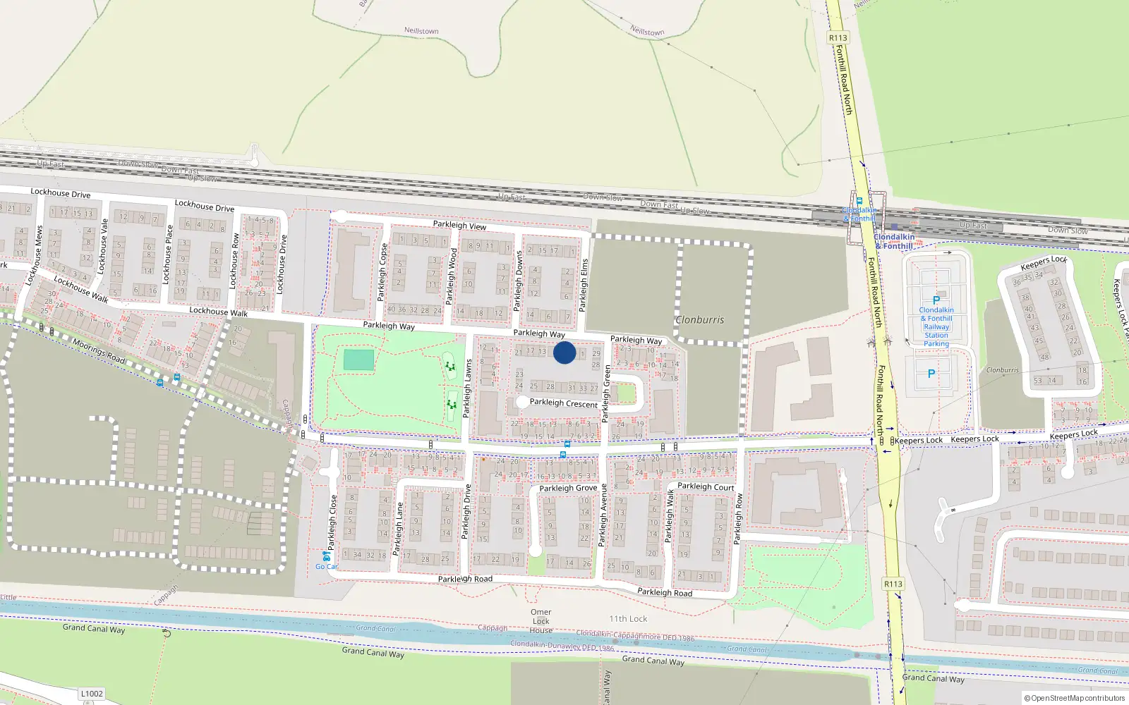 Overhead map showing the location of 7 Parkleigh Way, Dublin 22
