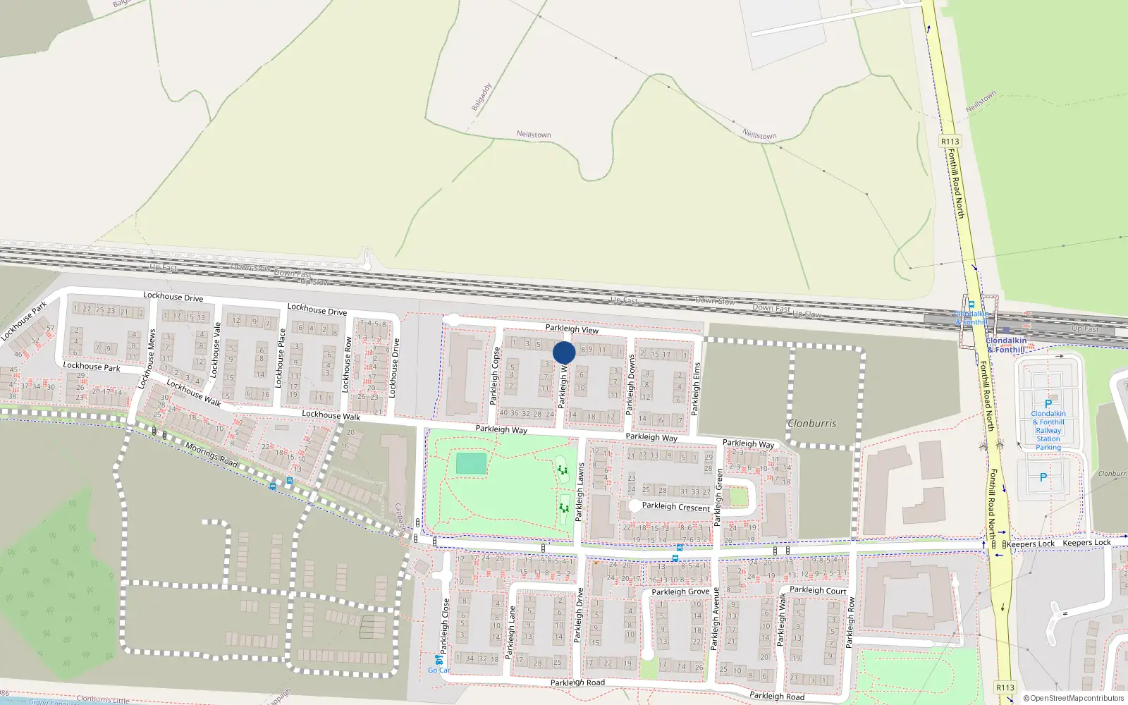Overhead map showing the location of 7 Parkleigh Wood, Lucan