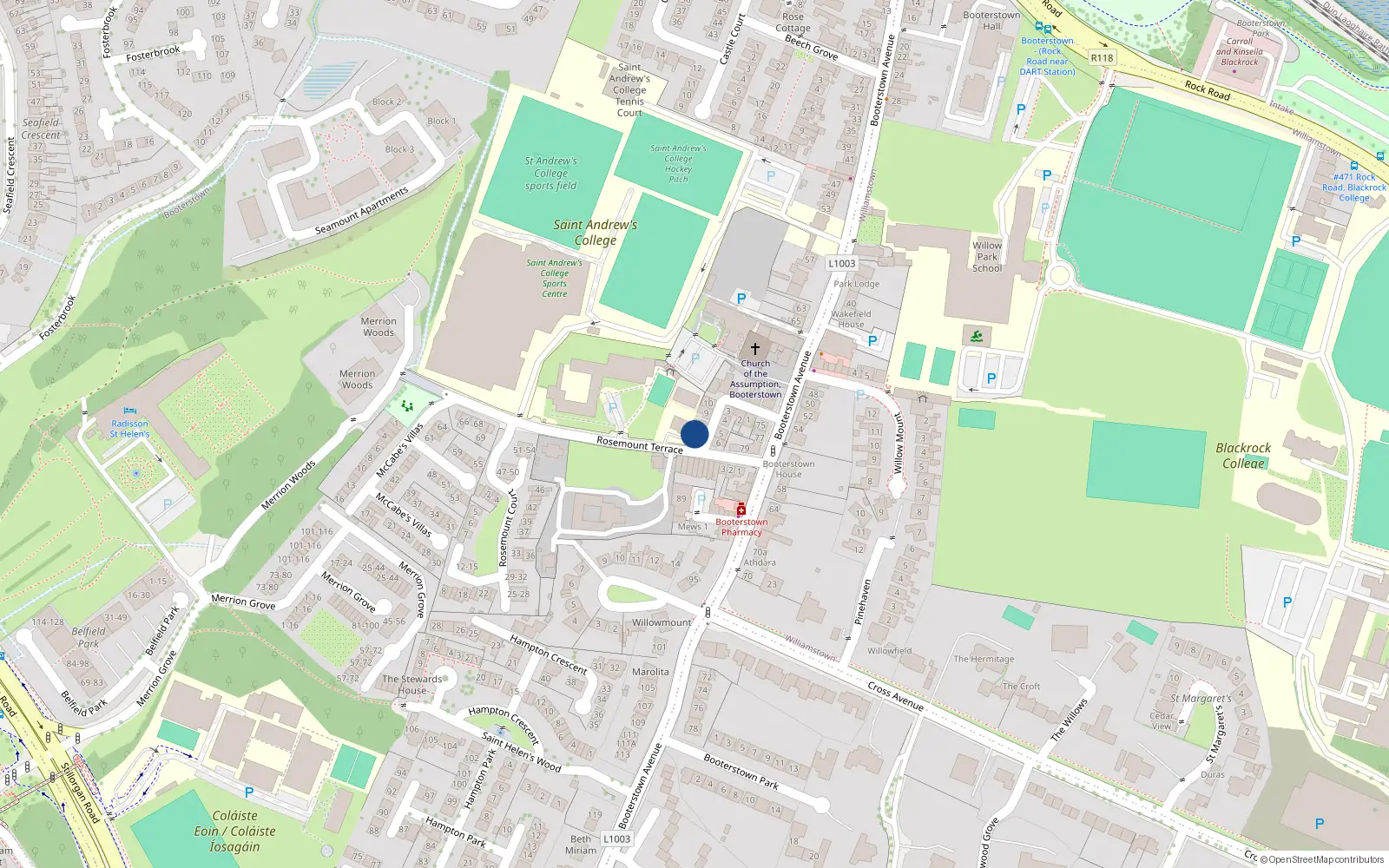 Overhead map showing the location of 7 Pembroke Cottages, Blackrock