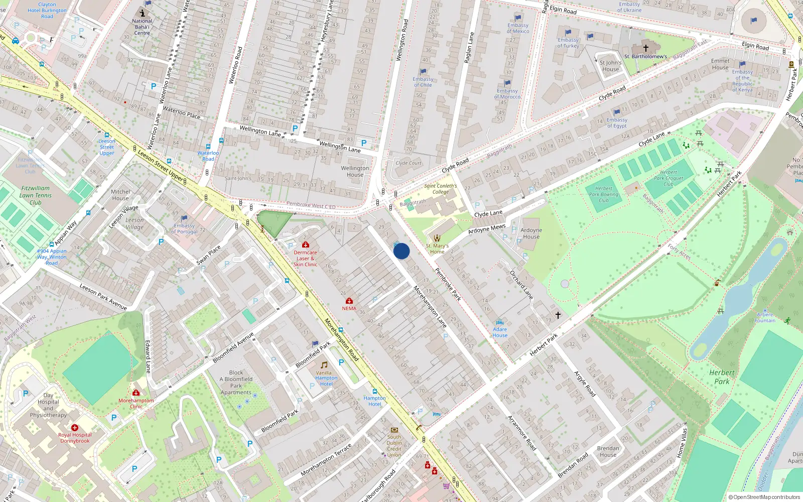 Overhead map showing the location of 7 Pembroke Park, Dublin 4