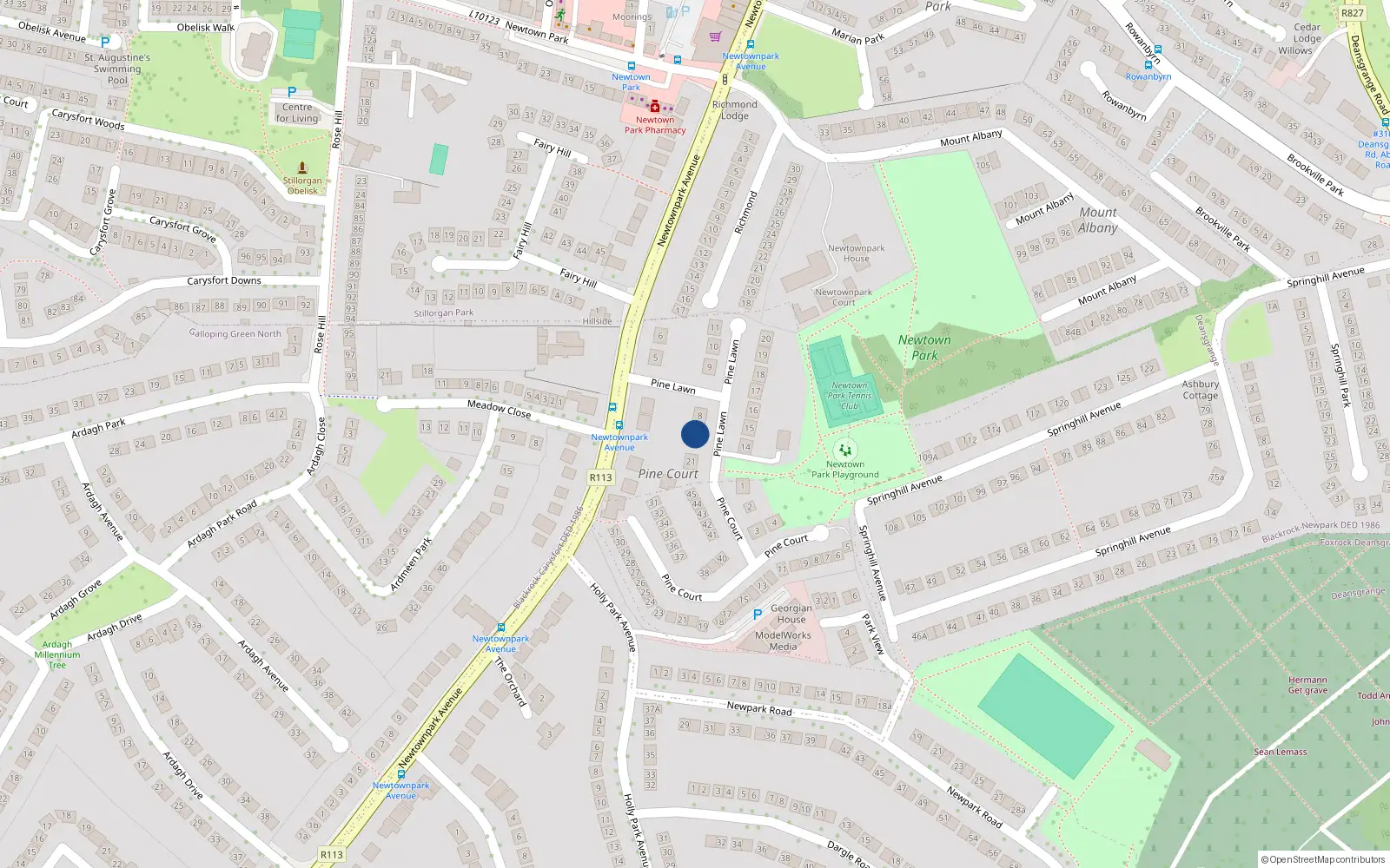 Overhead map showing the location of 7 Pine Lawn, Blackrock