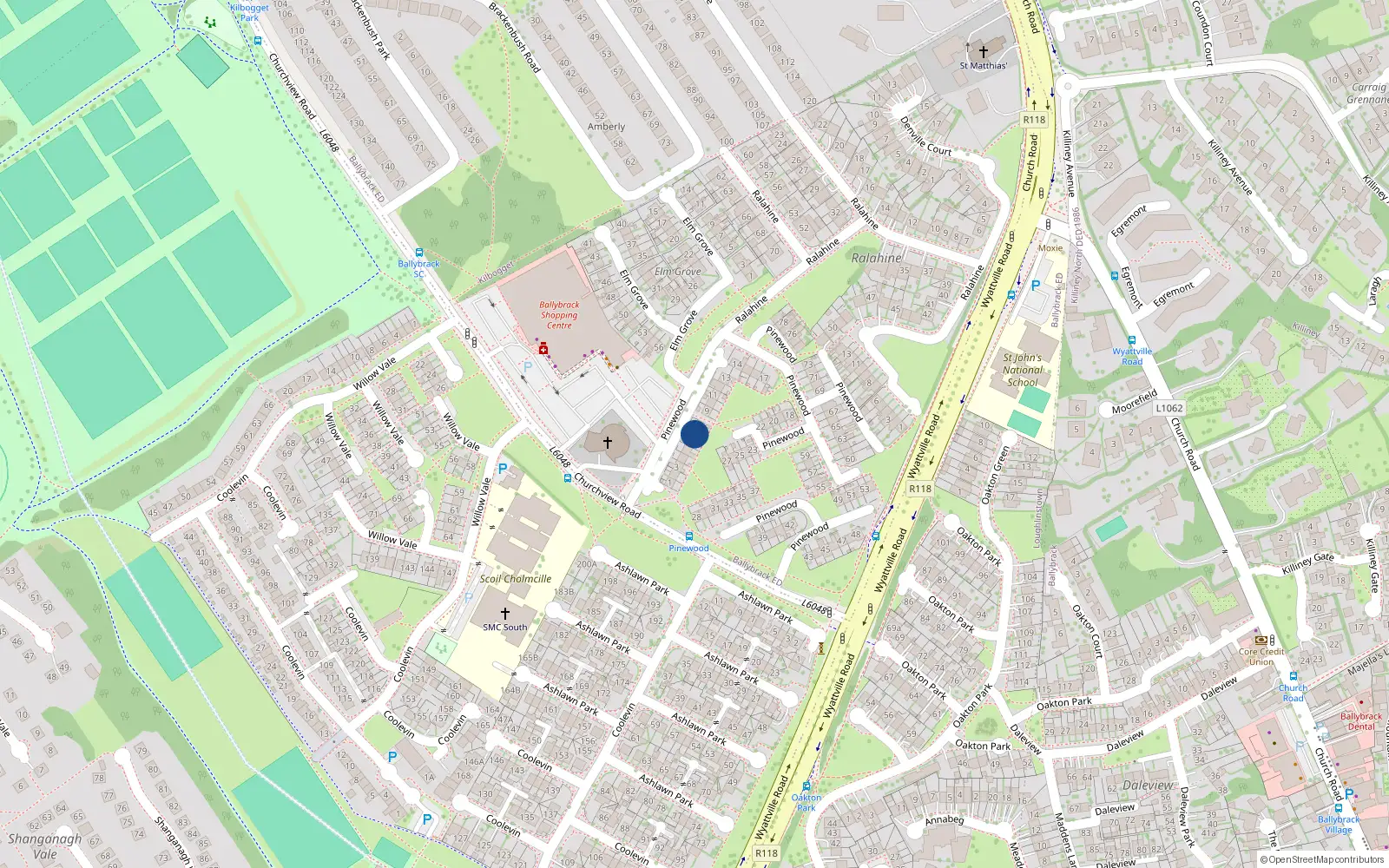 Overhead map showing the location of 7 Pinewood, Co Dublin
