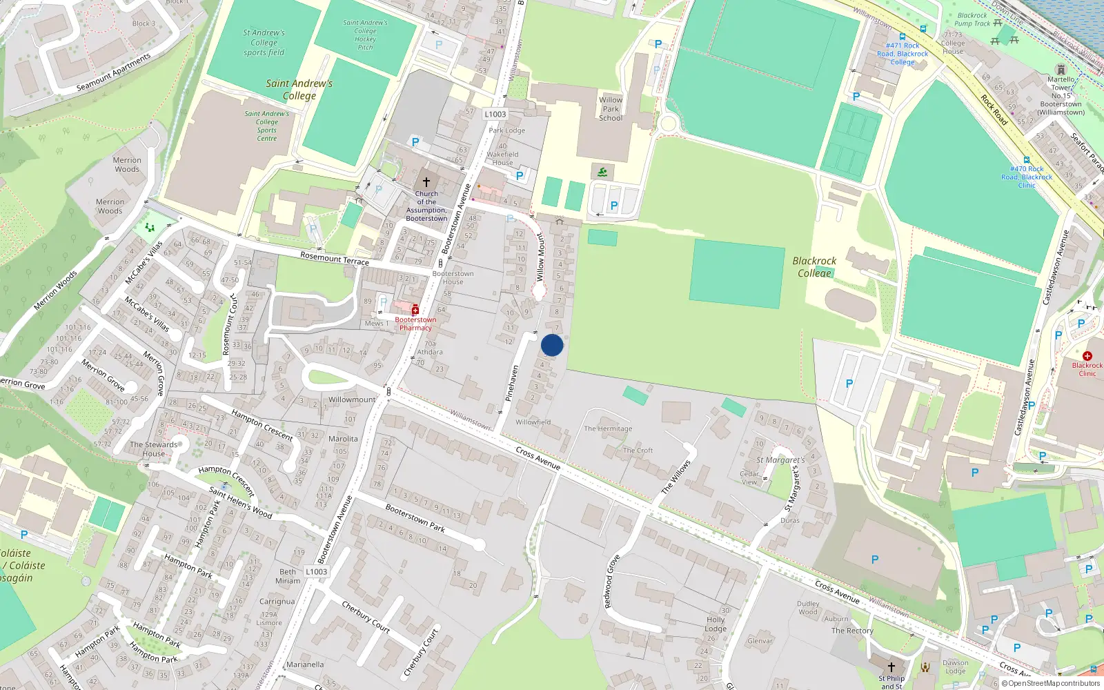 Overhead map showing the location of 7 Pinehaven, Blackrock