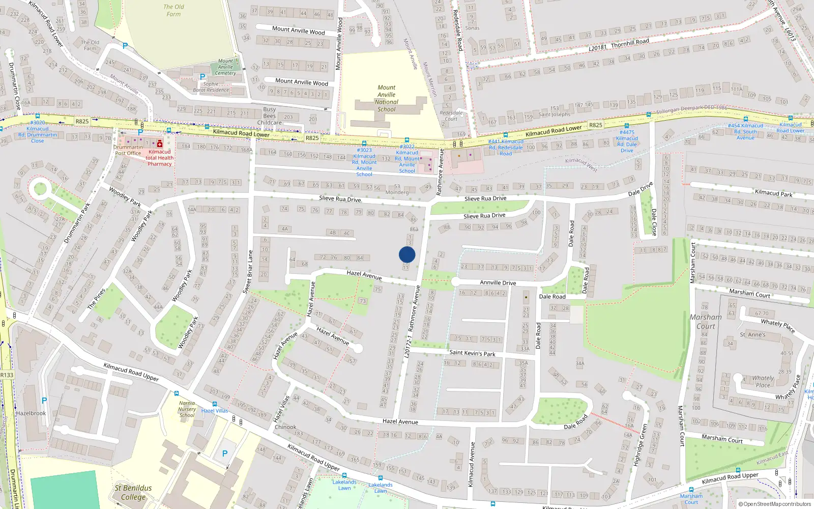 Overhead map showing the location of 7 Rathmore Avenue, Kilmacud, Stillorgan