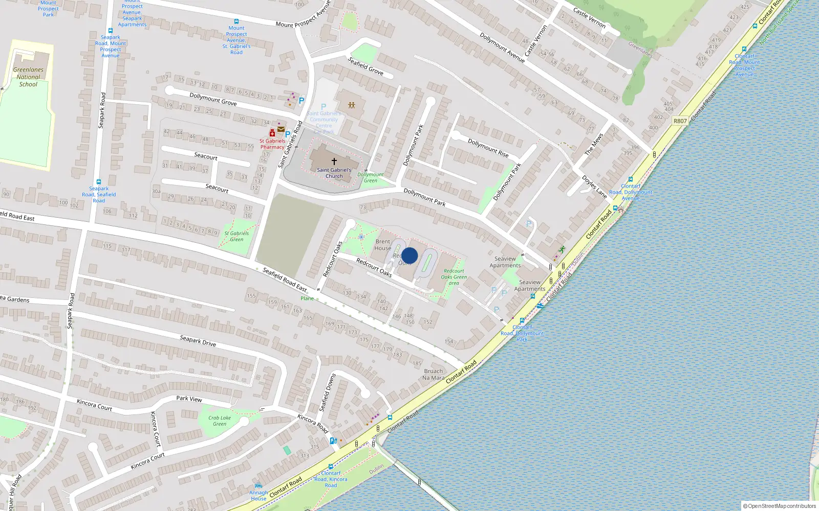 Overhead map showing the location of 7 Redcourt Oaks, Clontarf, Dublin 3