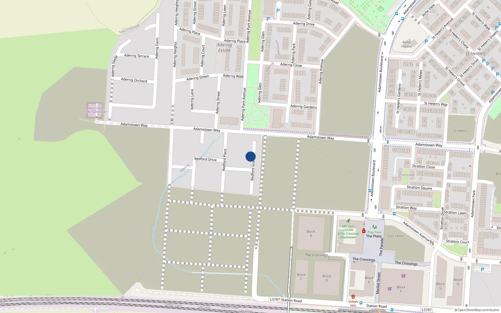 Overhead map showing the location of 7 Redford Park View, Lucan