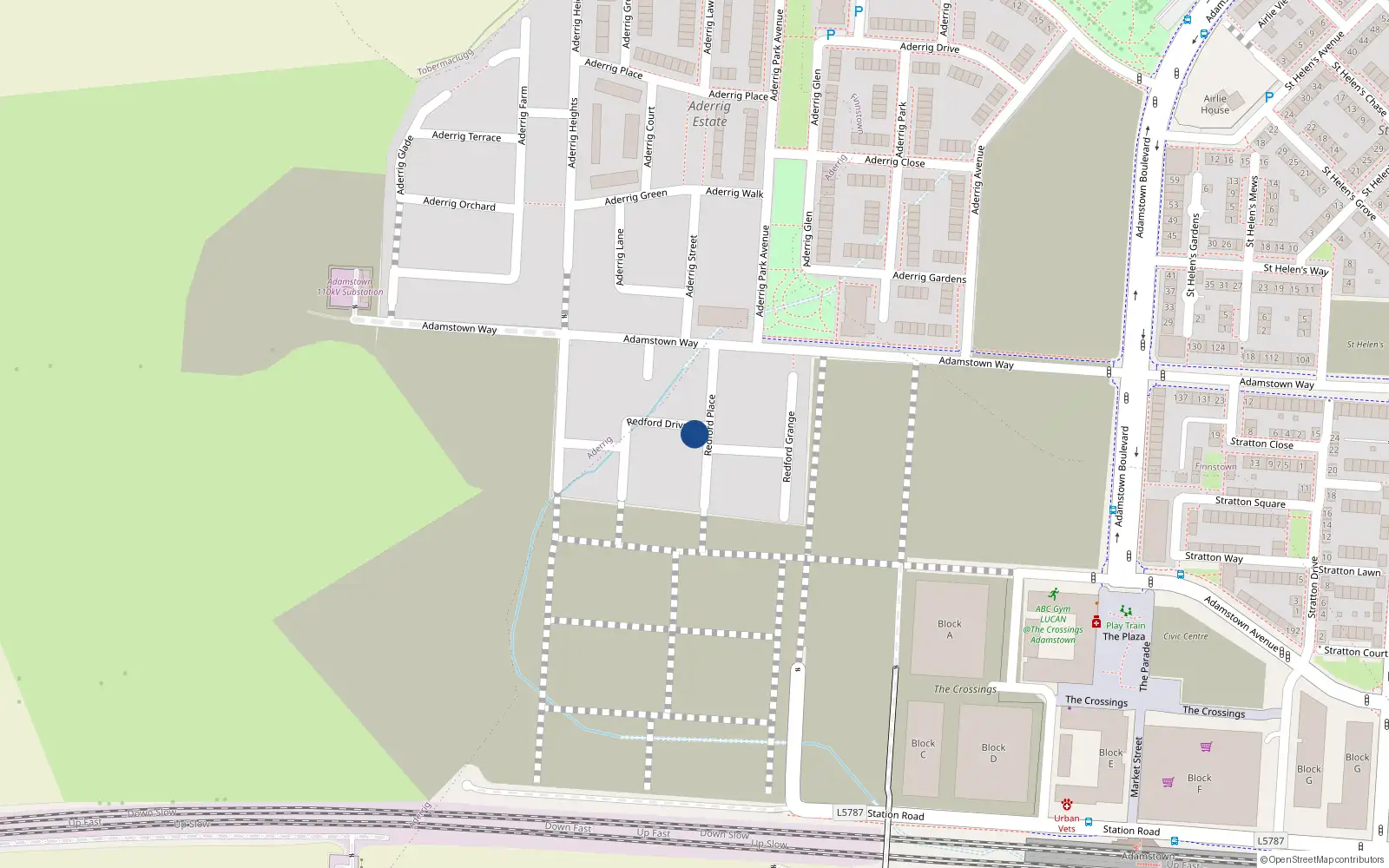 Overhead map showing the location of 7 Redford Place, Lucan