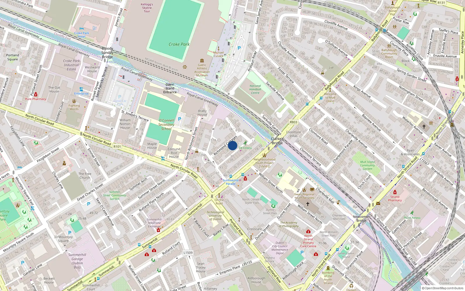 Overhead map showing the location of 7 Richmond Cottages, Dublin 1