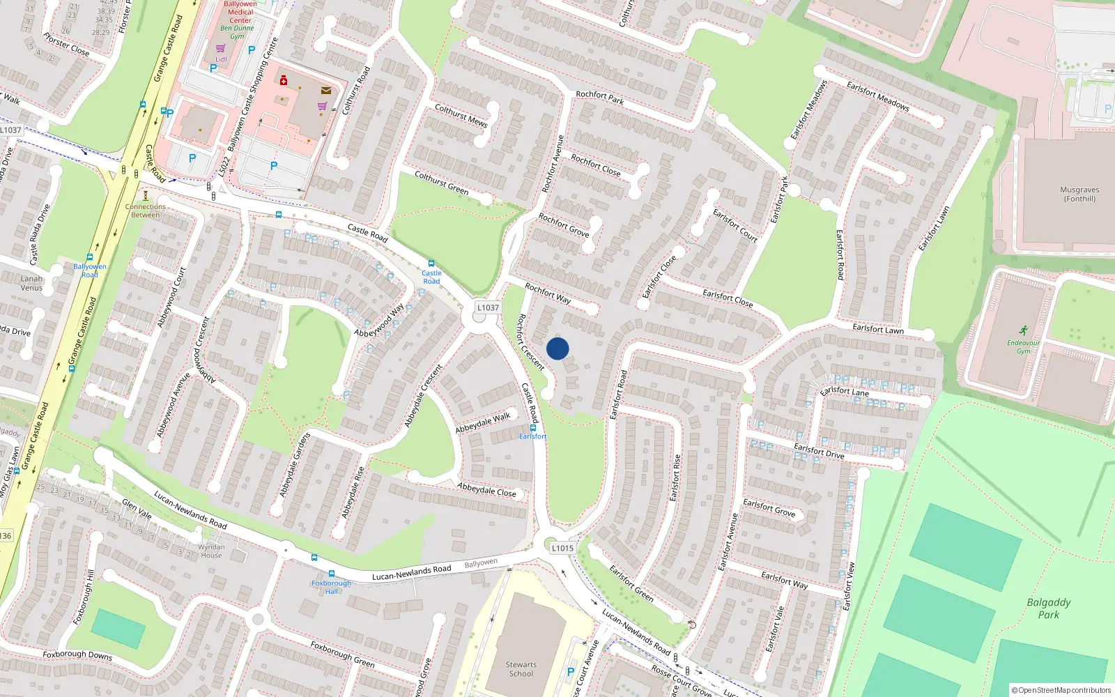 Overhead map showing the location of 7 Rochfort Crescent, Lucan