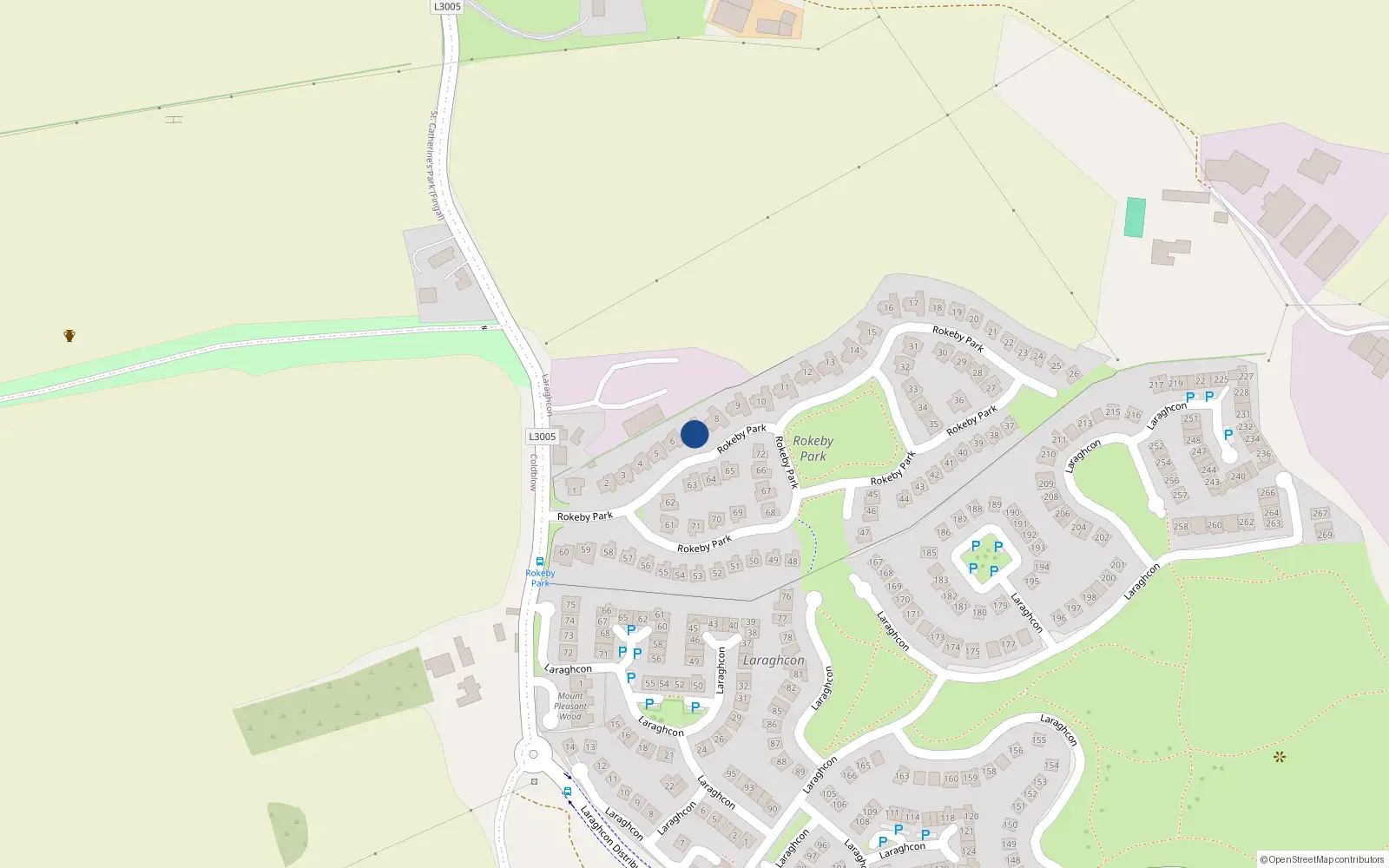 Overhead map showing the location of 7 Rokeby Park, Lucan, County Dublin