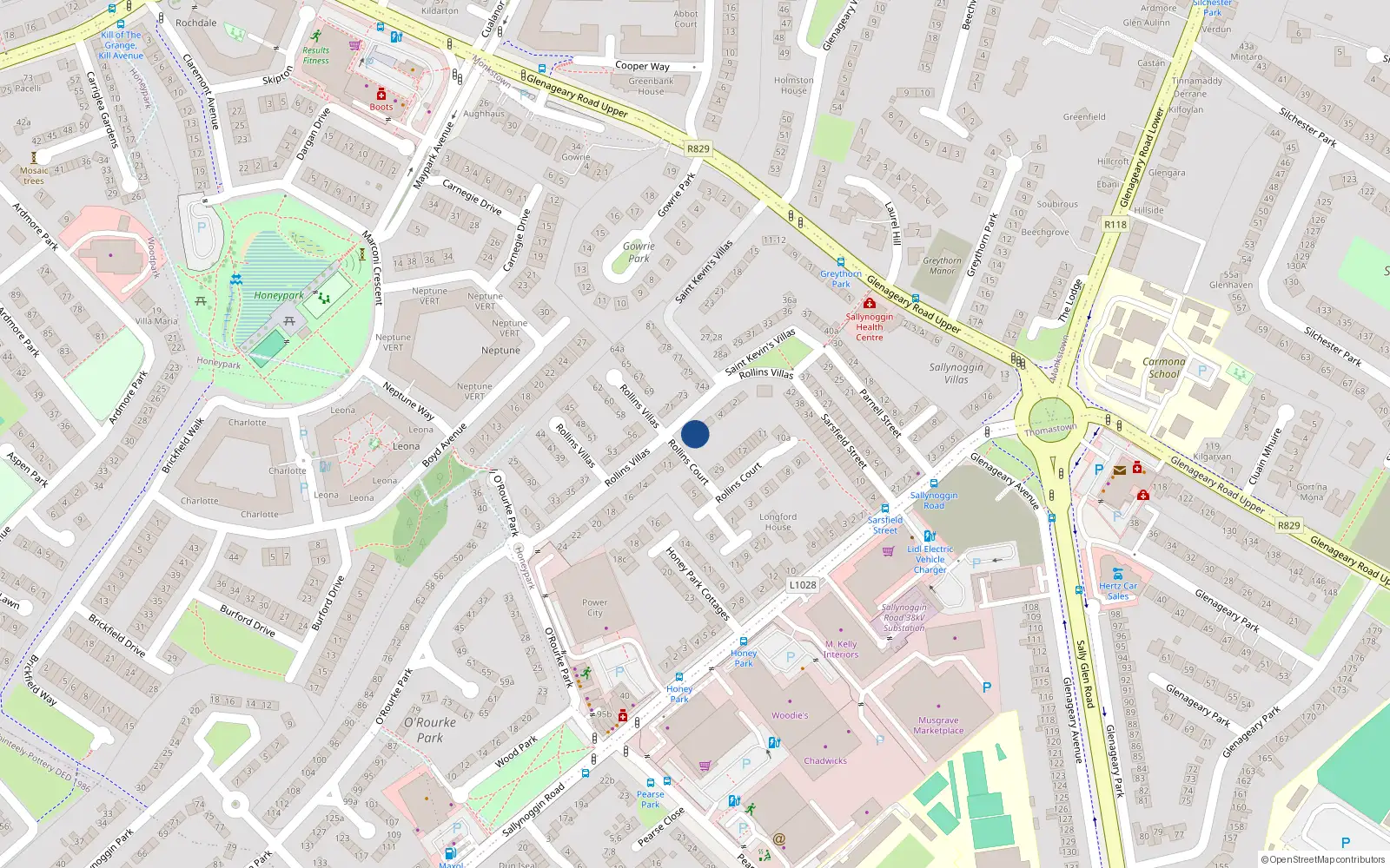 Overhead map showing the location of 7 Rollins Villas, Sallynoggin