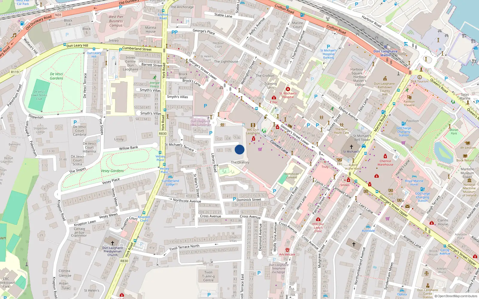 Overhead map showing the location of 7 Rosary Gardens East, Dun Laoghaire, Dublin