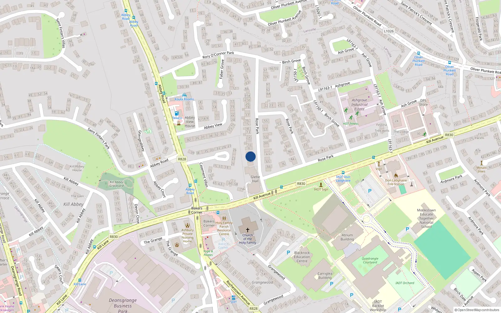 Overhead map showing the location of 7 Rose Park, Dun Laoghaire